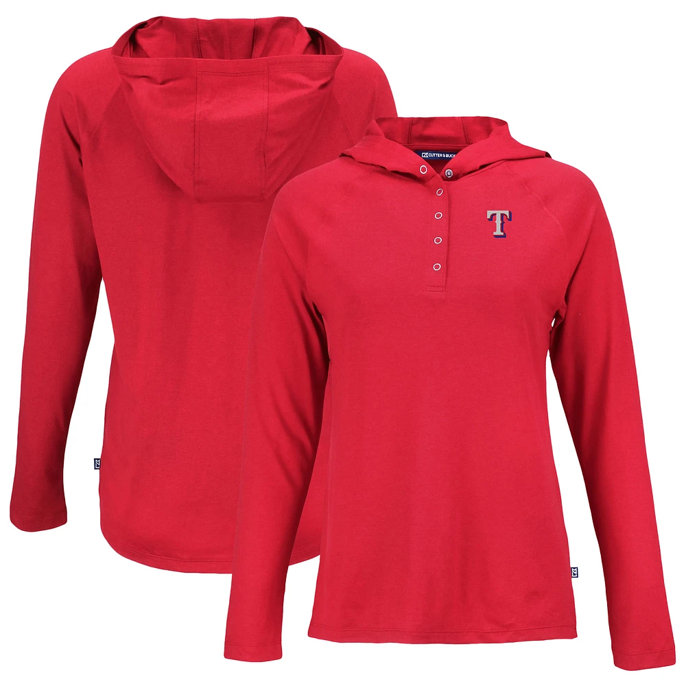 Women's Cutter & Buck Red Texas Rangers Coastline Epic Comfort Eco Recycled Hoodie Raglan Long Sleeve T-Shirt