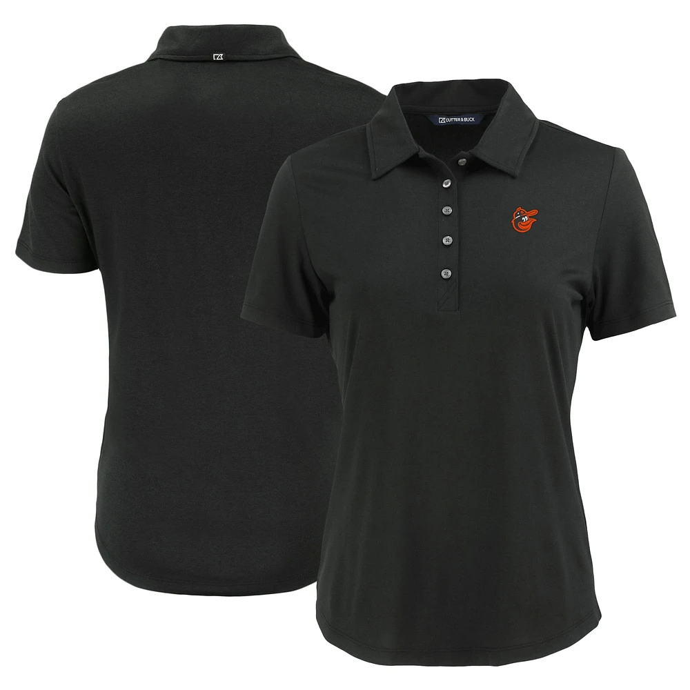 Women's Cutter & Buck Black Baltimore Orioles Cooperstown Collection Coastline Epic Comfort Eco Recycled Polo