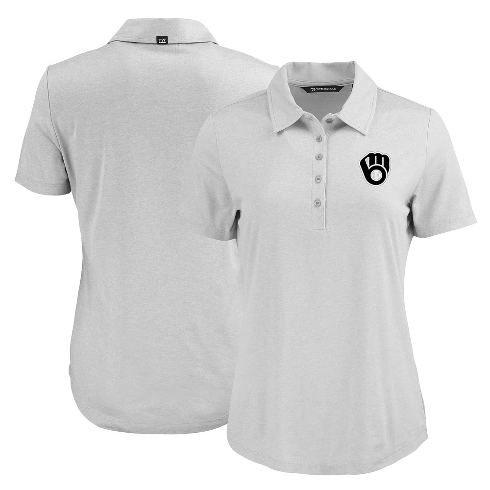 Women's Cutter & Buck Gray Milwaukee Brewers Coastline Epic Comfort Eco Recycled Polo