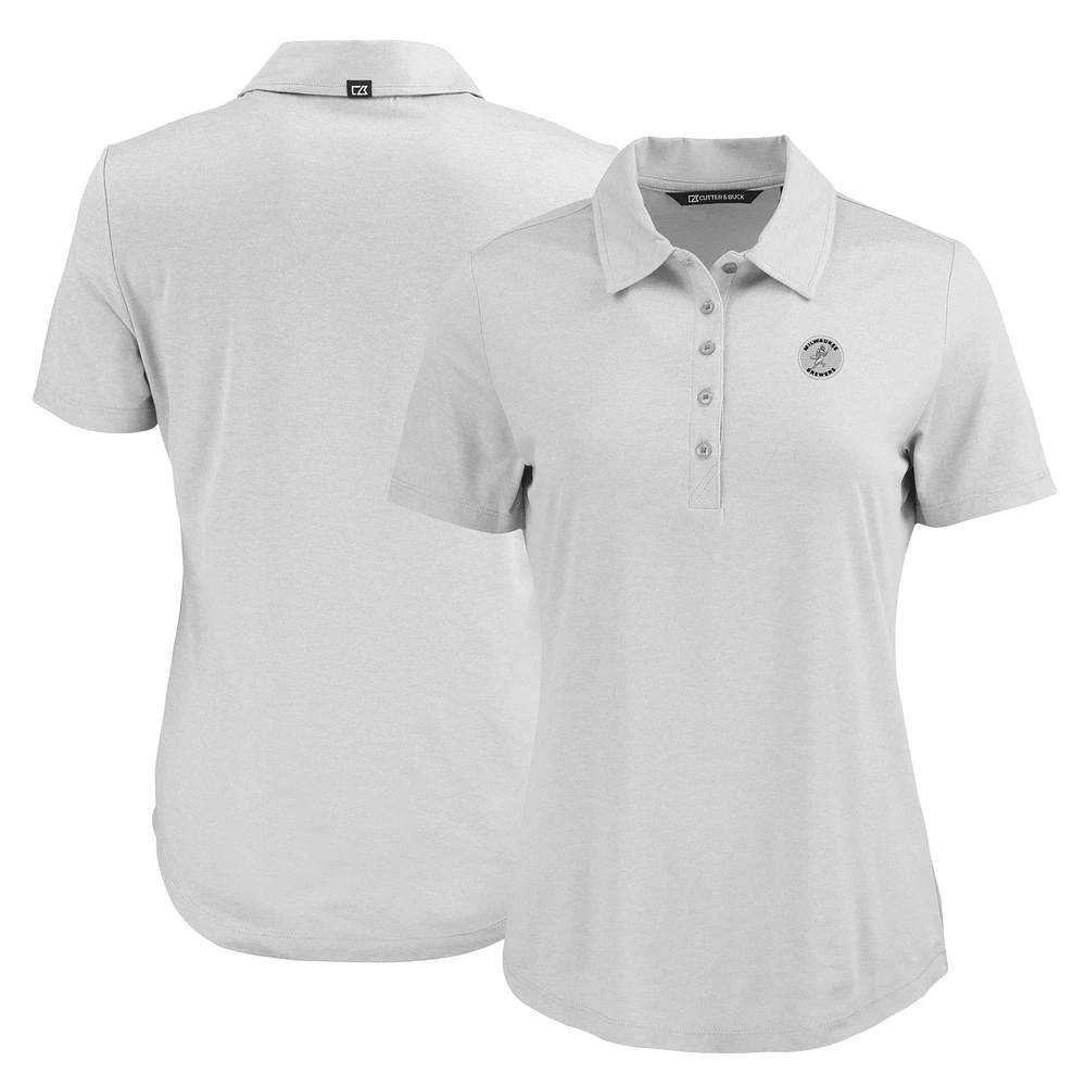 Women's Cutter & Buck Gray Milwaukee Brewers Cooperstown Collection Coastline Epic Comfort Eco Recycled Polo