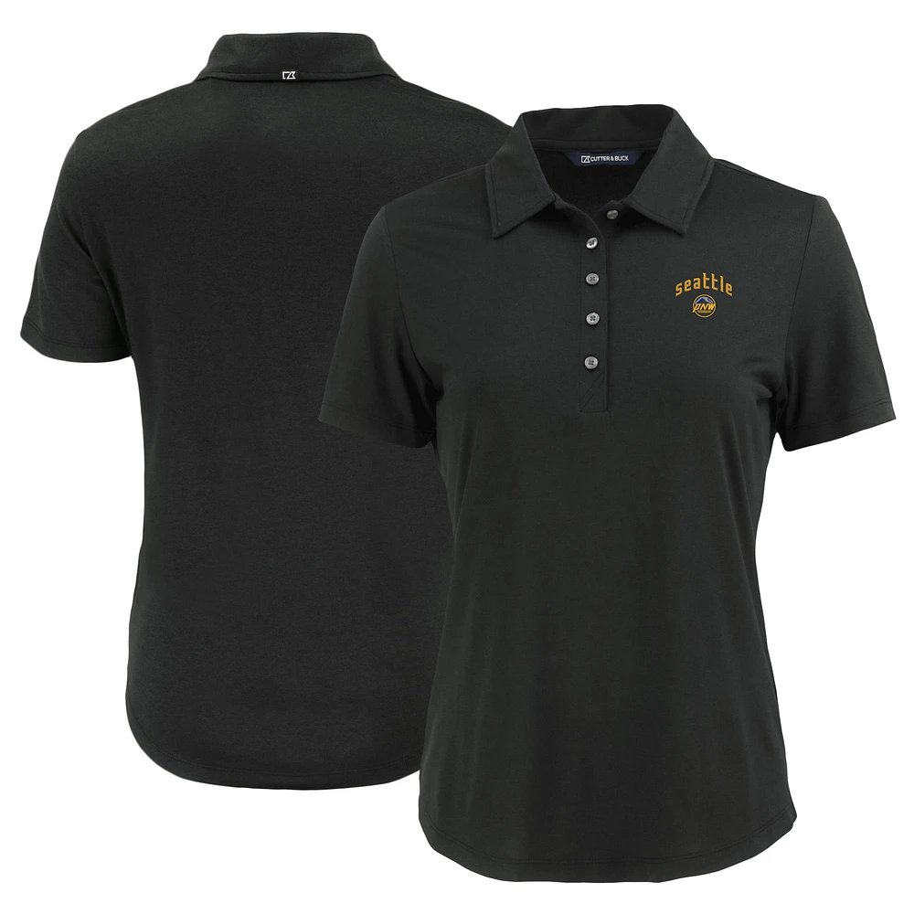 Women's Cutter & Buck Black Seattle Mariners City Connect Coastline Epic Comfort Eco Recycled Polo