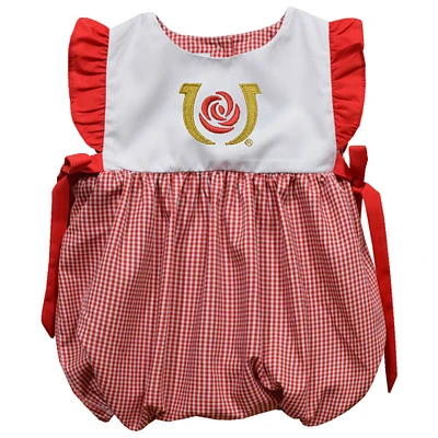Infant Girls Vive La Fete Red Kentucky Derby Mini Check Pattern Smocked Bubble Dress