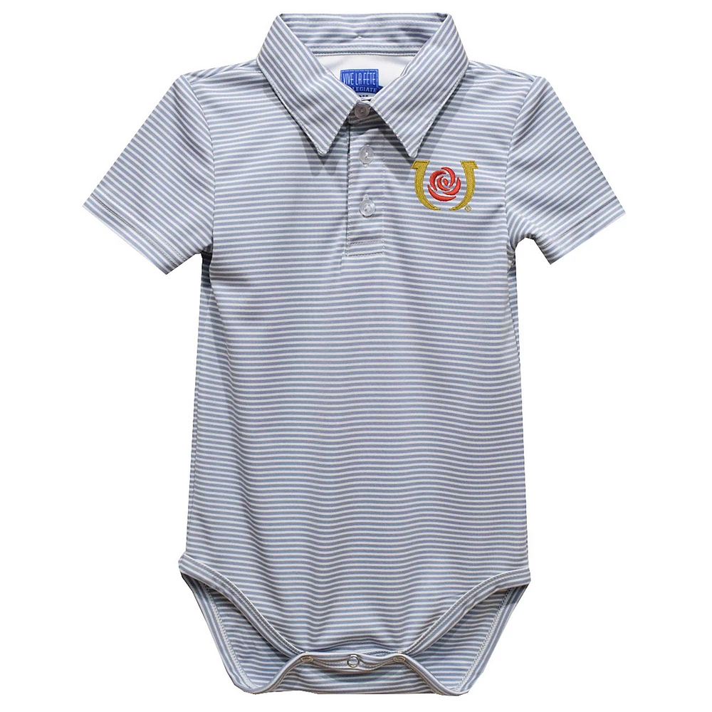 Infant Vive La Fete Gray Kentucky Derby Pencil Stripe Polo Bodysuit
