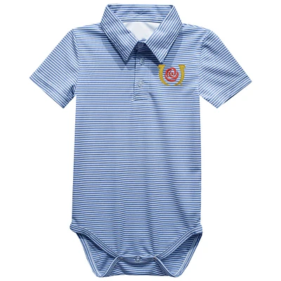Infant Vive La Fete Light Blue Kentucky Derby Pencil Stripe Polo Bodysuit