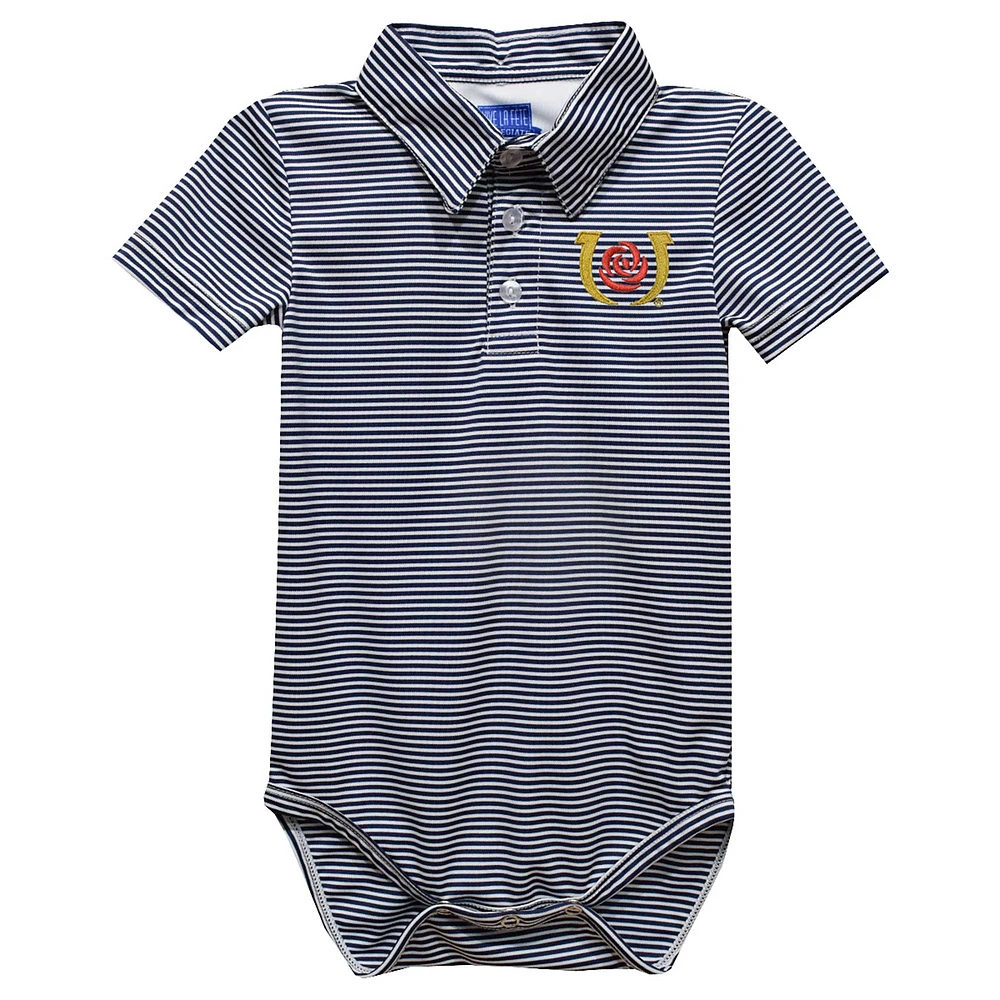 Infant Vive La Fete Navy Kentucky Derby Pencil Stripe Polo Bodysuit
