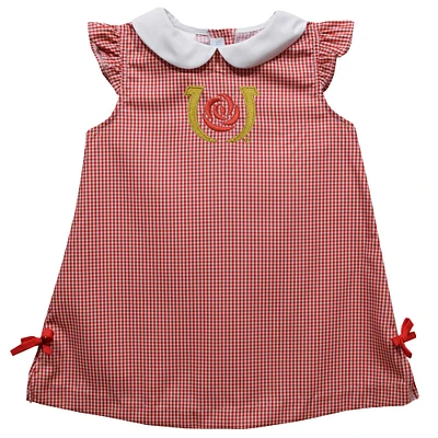 Infant Girls Vive La Fete Red Kentucky Derby Mini Check Pattern A-Line Dress