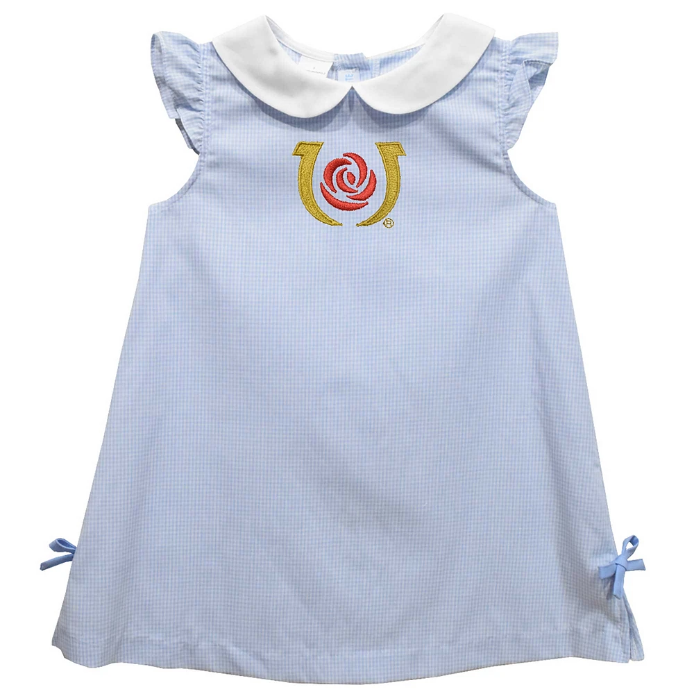 Toddler Girls Vive La Fete Light Blue Kentucky Derby Mini Check Pattern A-Line Dress