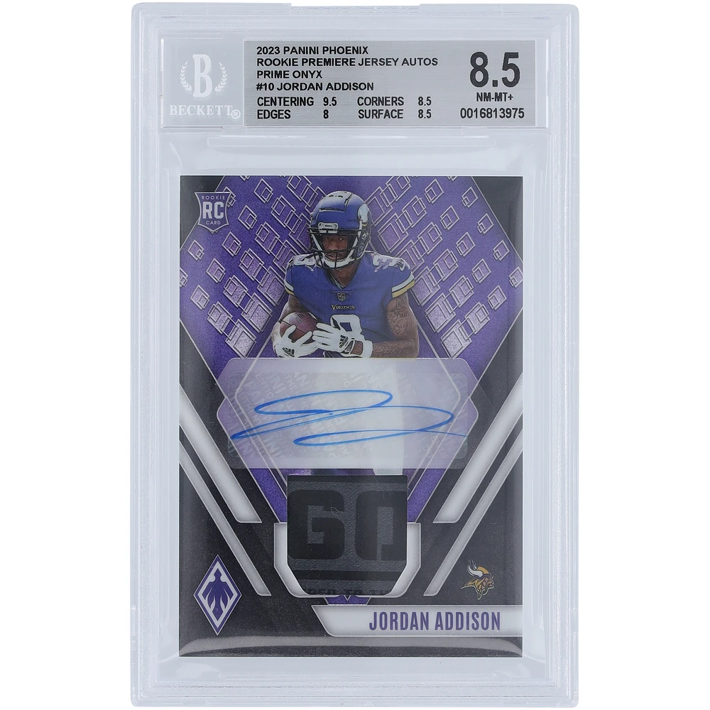 Jordan Addison Minnesota Vikings Autographed 2023 Panini Phoenix Laundry Tag Relic #RAJ-JA #5/5 BGS Authenticated 8.5 Rookie Card - 9.5,8.5,8,8.5 Subgrades