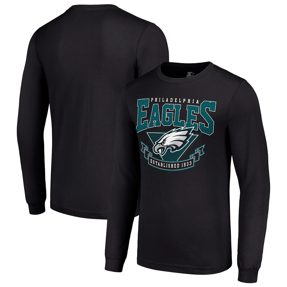 Men's Starter Black Philadelphia Eagles '80s Inspired Team Logo Long Sleeve T-Shirt