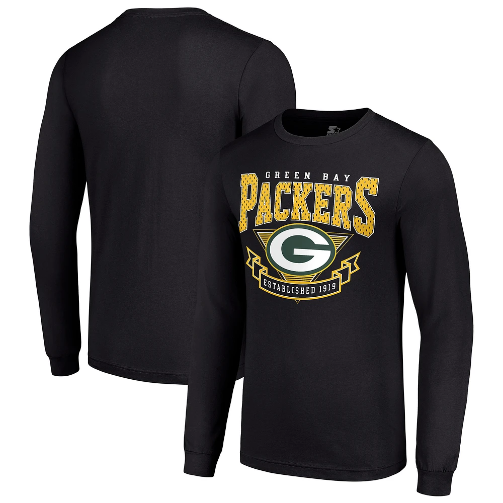 Men's Starter Black Green Bay Packers '80s Inspired Team Logo Long Sleeve T-Shirt