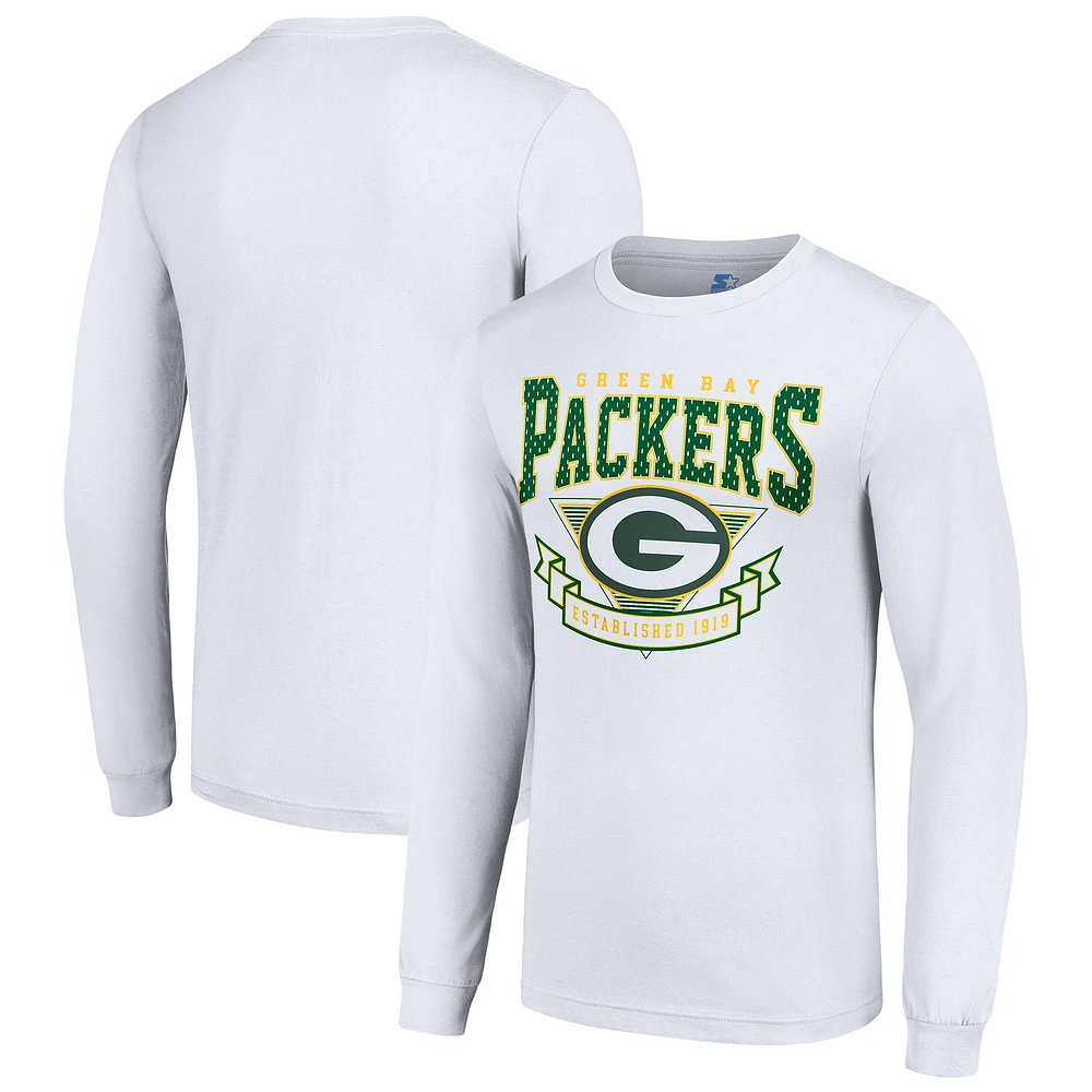 Men's Starter White Green Bay Packers '80s Inspired Team Logo Long Sleeve T-Shirt
