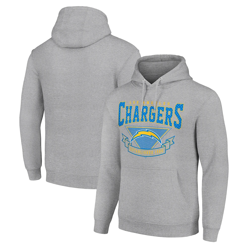 Men's Starter Heather Gray Los Angeles Chargers ‘80s Inspired Pullover Hoodie