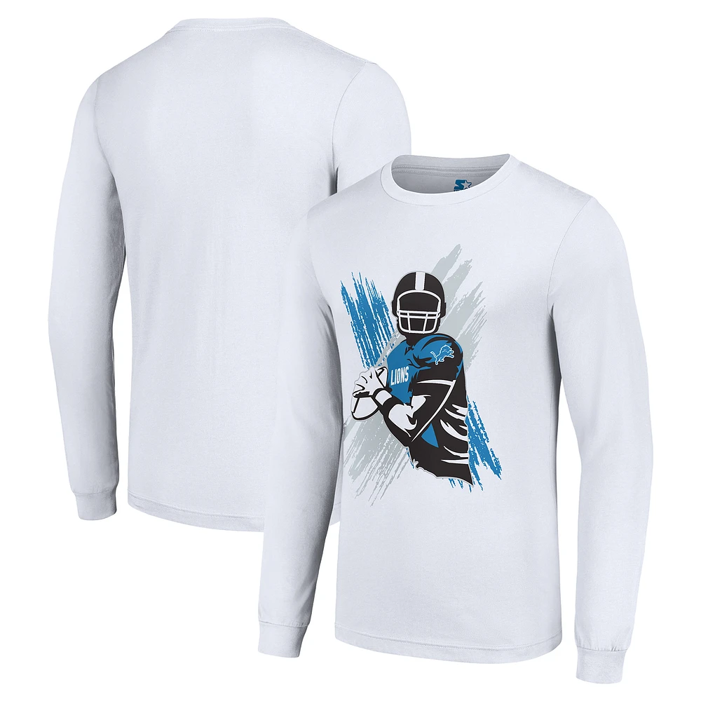Men's Starter White Detroit Lions Player X Logo Graphic Long Sleeve T-Shirt