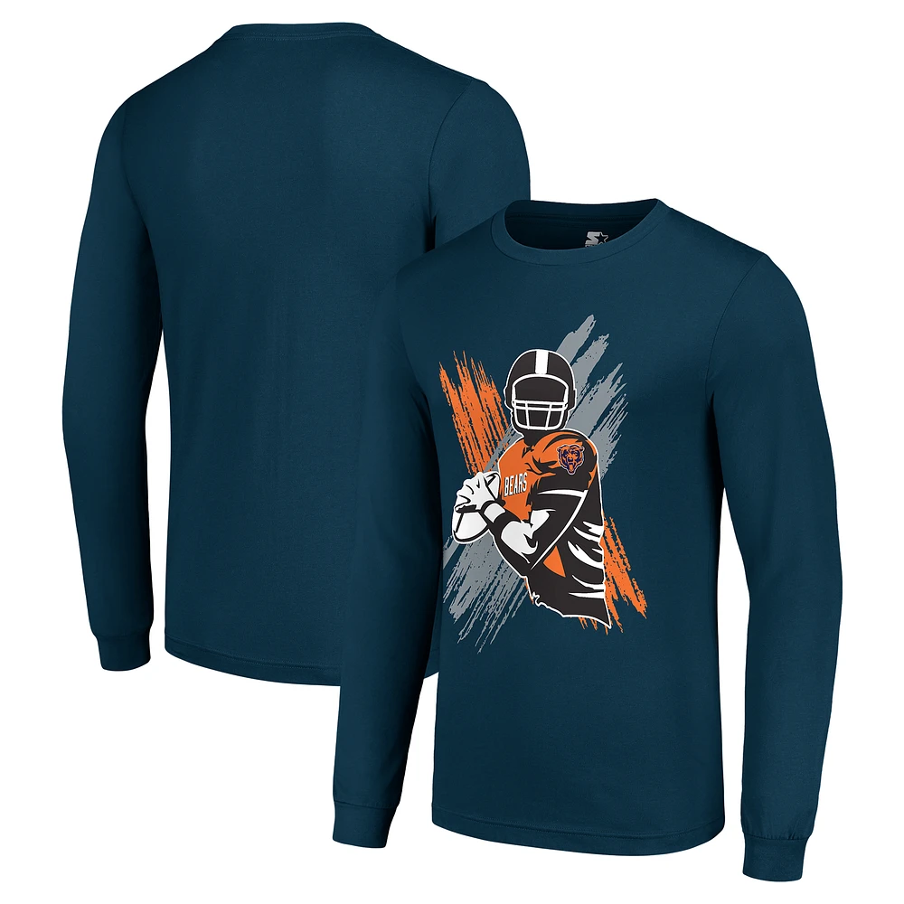 Men's Starter Navy Chicago Bears Player X Logo Graphic Long Sleeve T-Shirt