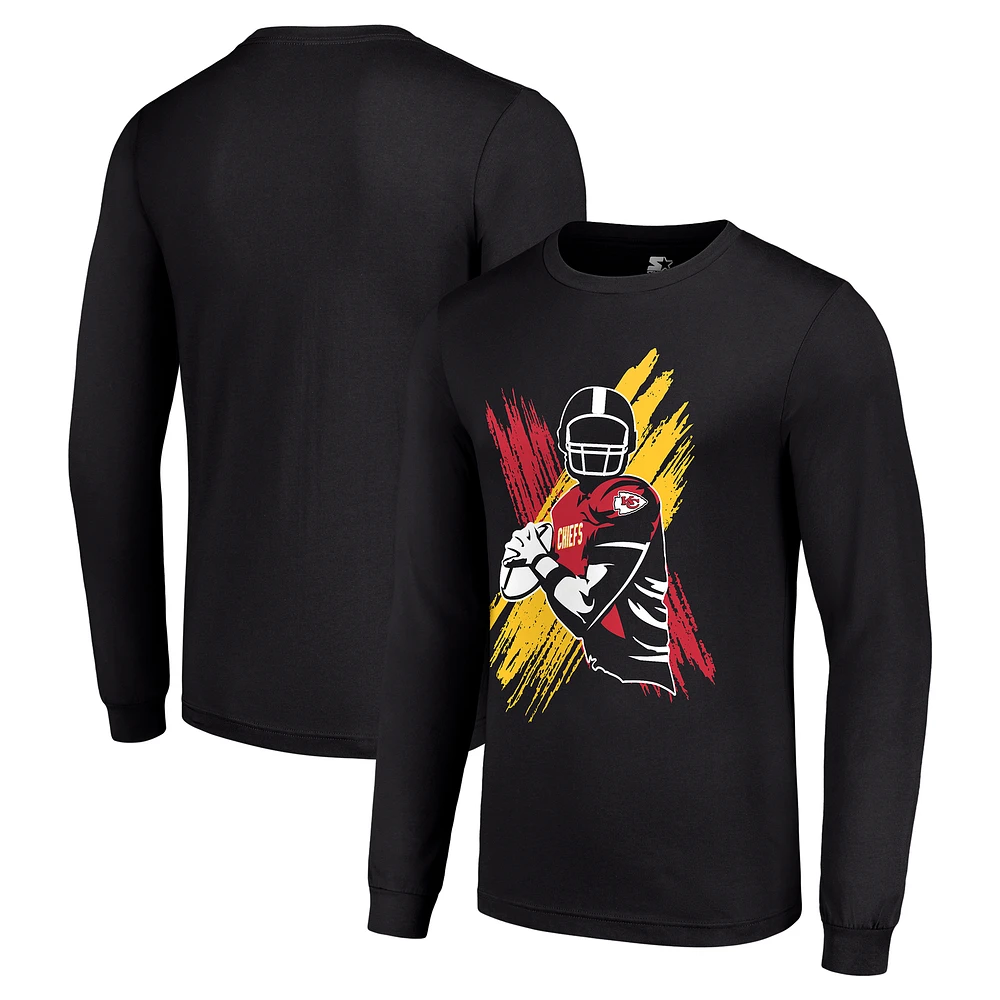 Men's Starter Black Kansas City Chiefs Player X Logo Graphic Long Sleeve T-Shirt