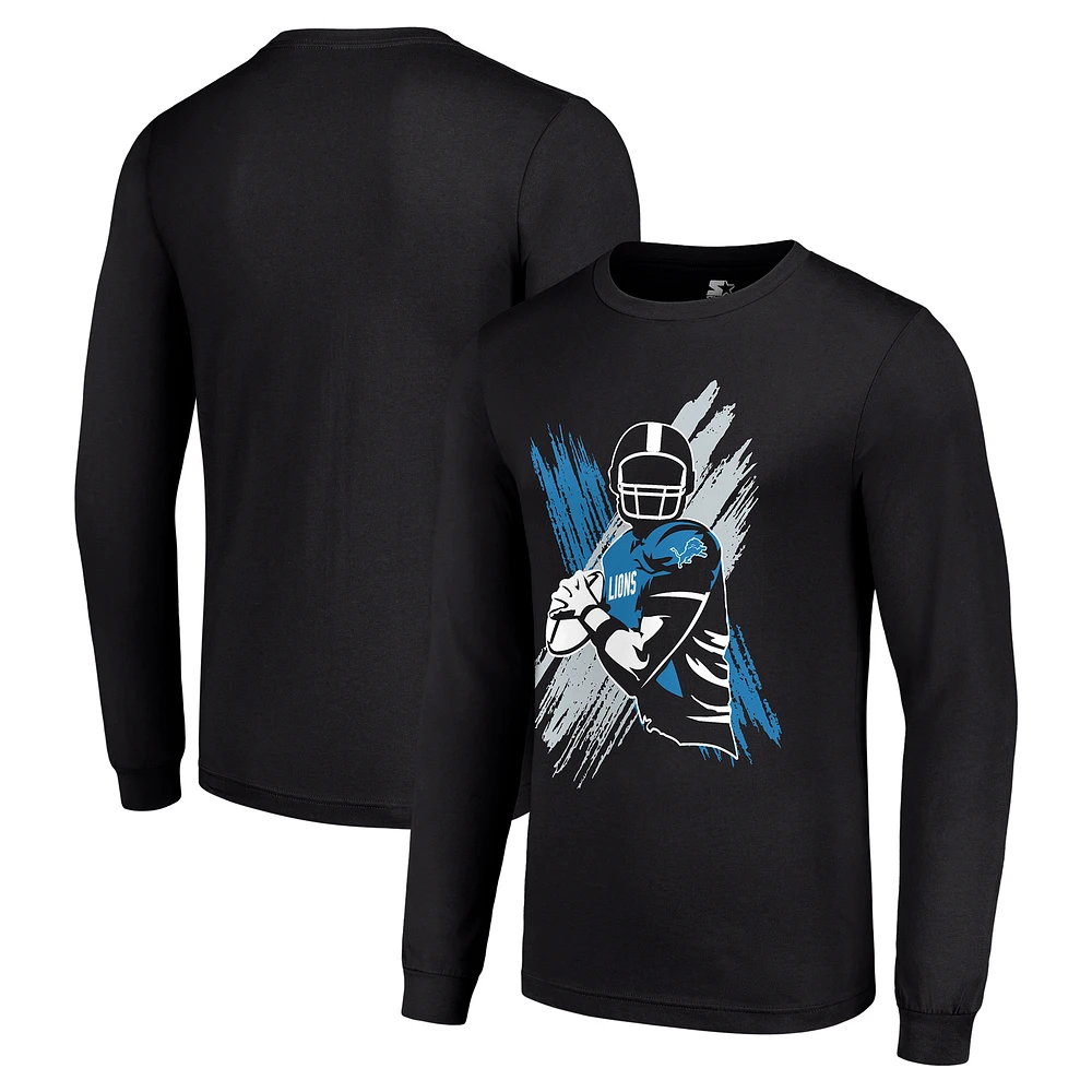Men's Starter Black Detroit Lions Player X Logo Graphic Long Sleeve T-Shirt