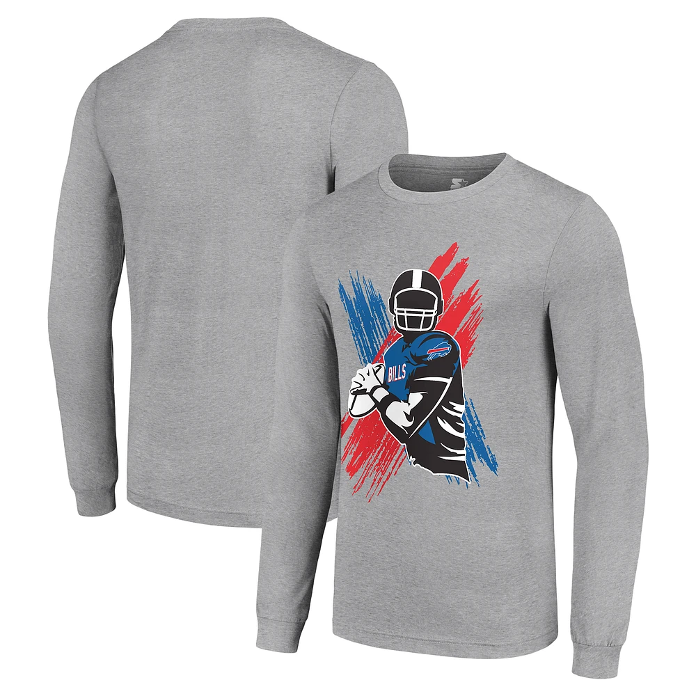 Men's Starter Heather Gray Buffalo Bills Player X Logo Graphic Long Sleeve T-Shirt
