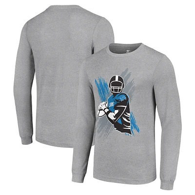 Men's Starter Heather Gray Detroit Lions Player X Logo Graphic Long Sleeve T-Shirt