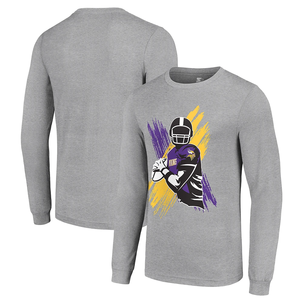 Men's Starter Heather Gray Minnesota Vikings Player X Logo Graphic Long Sleeve T-Shirt