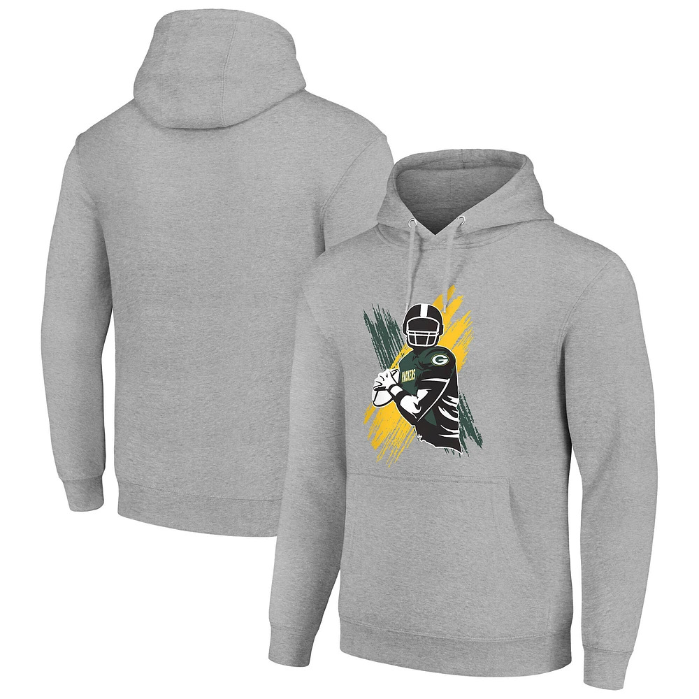 Men's Starter Heather Gray Green Bay Packers Player X Fleece Pullover Hoodie