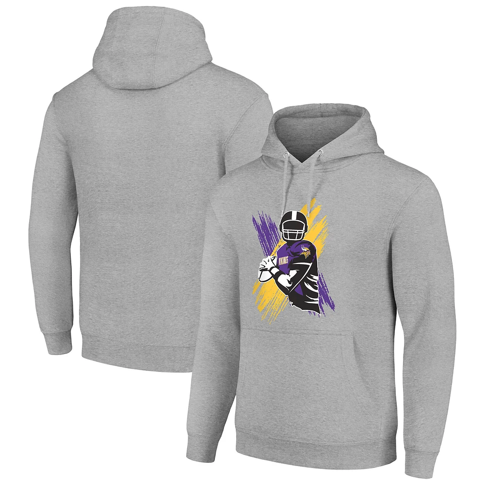 Men's Starter Heather Gray Minnesota Vikings Player X Fleece Pullover Hoodie