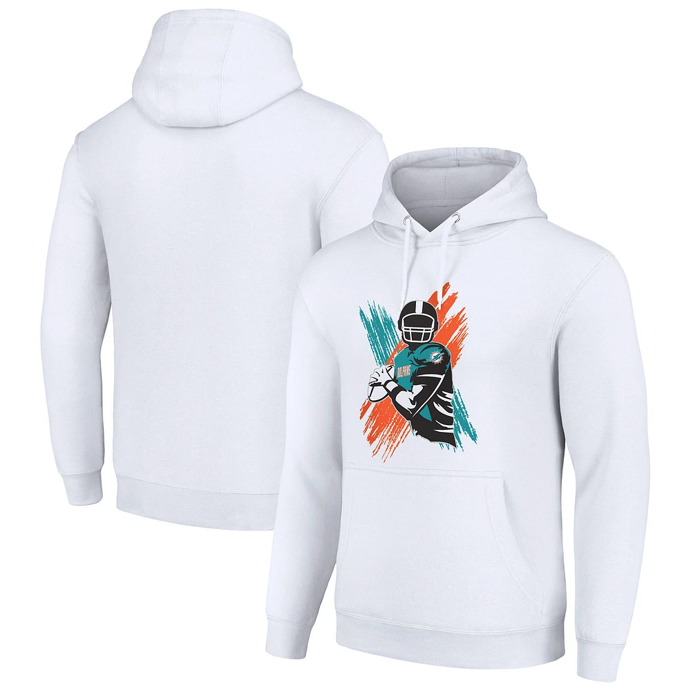 Men's Starter White Miami Dolphins Player X Fleece Pullover Hoodie