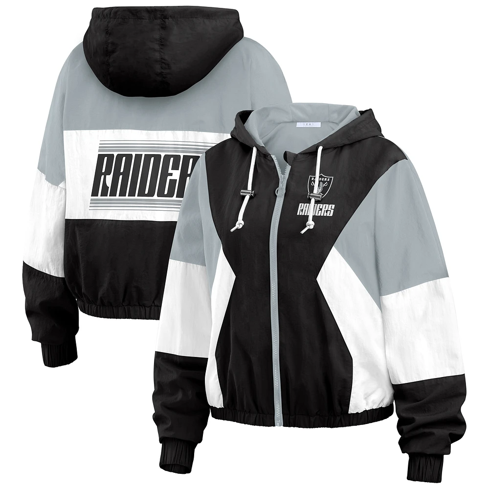 Women's WEAR by Erin Andrews Black Las Vegas Raiders Color Block Full-Zip Windbreaker Jacket