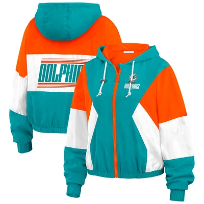 Women's WEAR by Erin Andrews Aqua Miami Dolphins Color Block Full-Zip Windbreaker Jacket