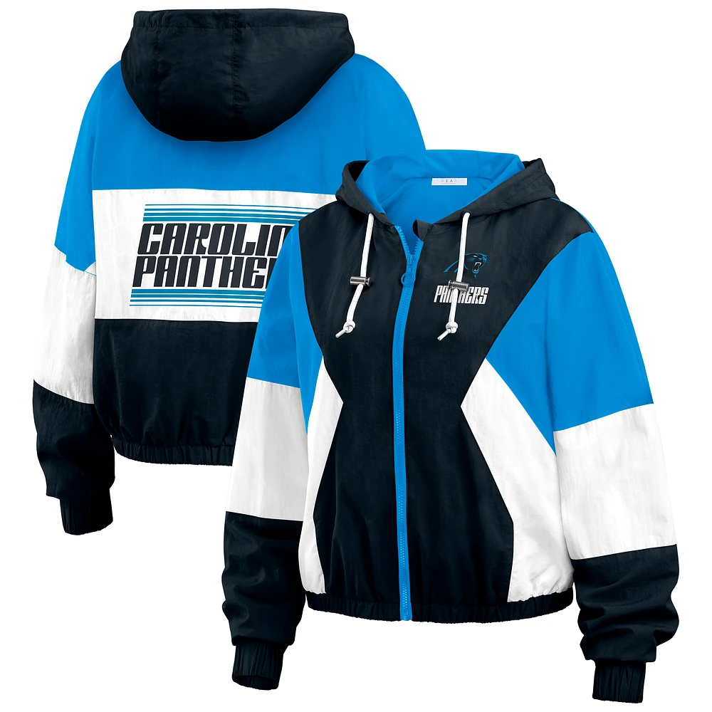 Women's WEAR by Erin Andrews Black Carolina Panthers Color Block Full-Zip Windbreaker Jacket
