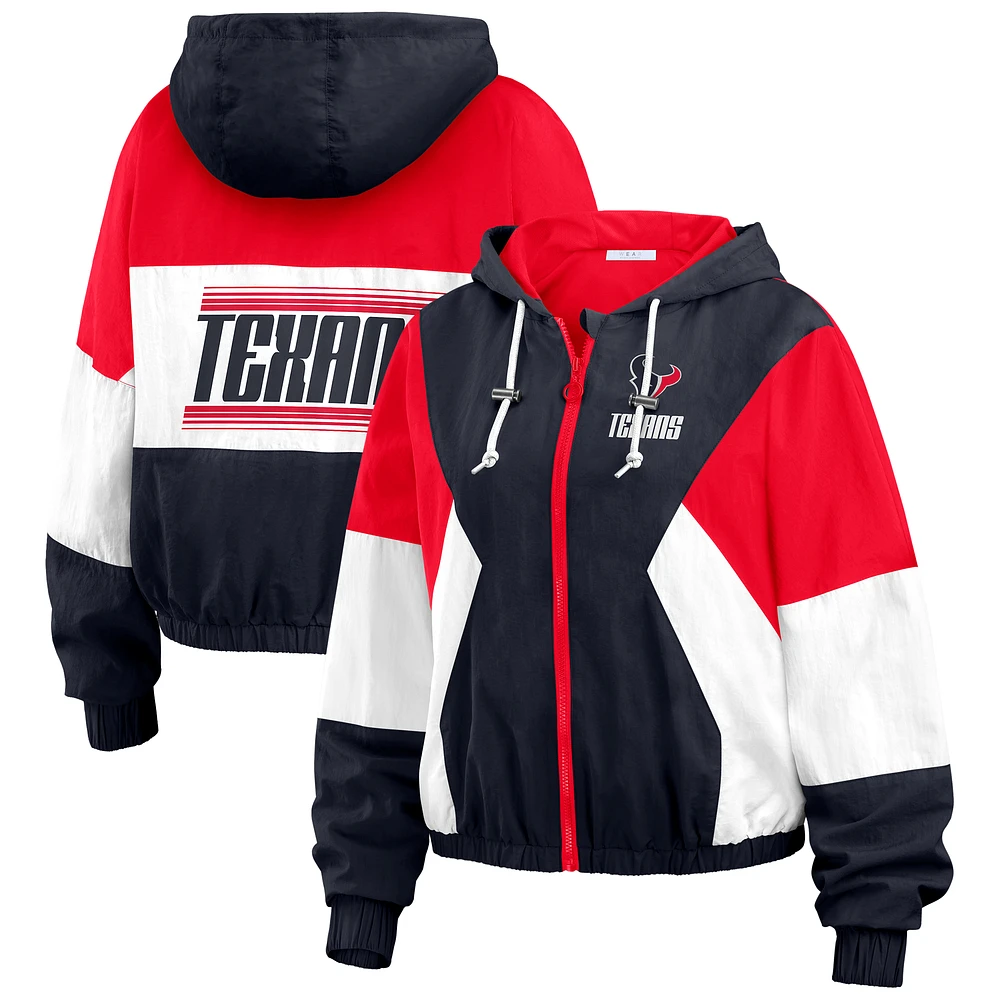 Women's WEAR by Erin Andrews Navy Houston Texans Color Block Full-Zip Windbreaker Jacket
