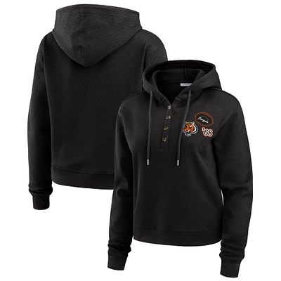 Women's WEAR by Erin Andrews Black Cincinnati Bengals Waffle Hoodie Pullover Top