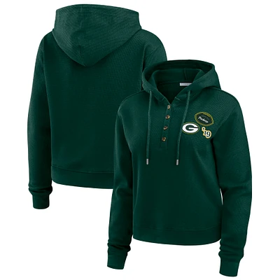 Women's WEAR by Erin Andrews Green Green Bay Packers Waffle Hoodie Pullover Top