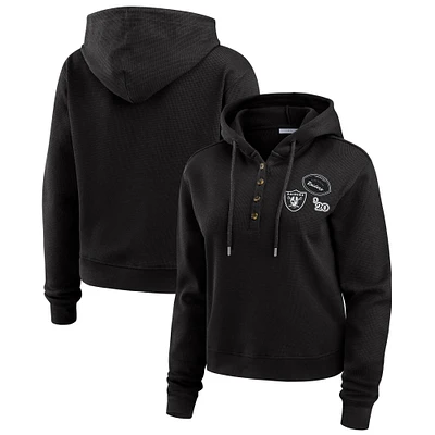 Women's WEAR by Erin Andrews Black Las Vegas Raiders Waffle Hoodie Pullover Top