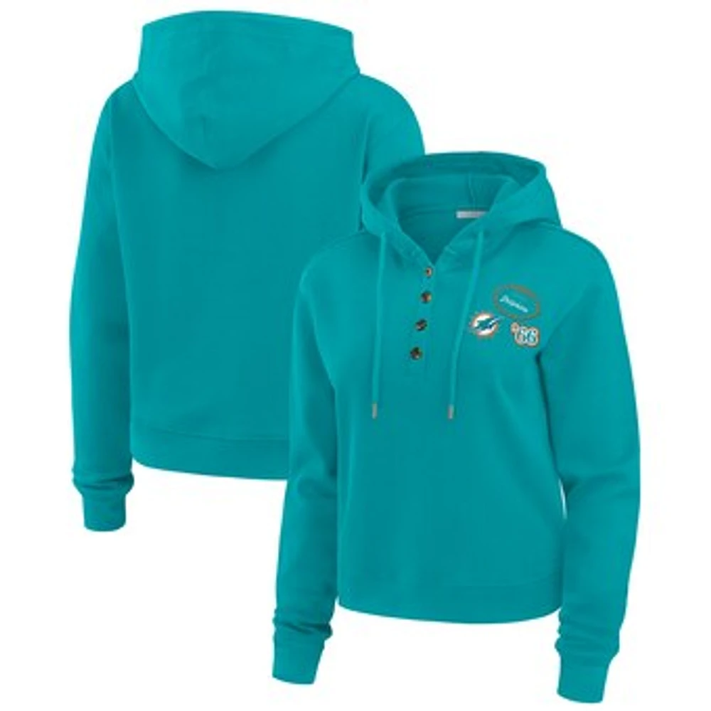 Women's WEAR by Erin Andrews Aqua Miami Dolphins Waffle Hoodie Pullover Top