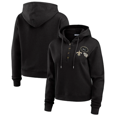 Women's WEAR by Erin Andrews Black New Orleans Saints Waffle Hoodie Pullover Top