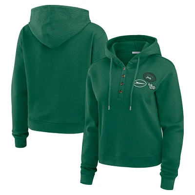 Women's WEAR by Erin Andrews Green New York Jets Waffle Hoodie Pullover Top