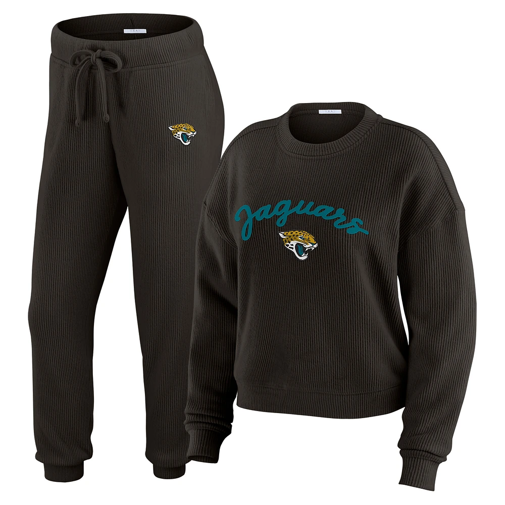 Women's WEAR by Erin Andrews Black Jacksonville Jaguars Knitted Tri-Blend Long Sleeve T-Shirt & Pants Lounge Set