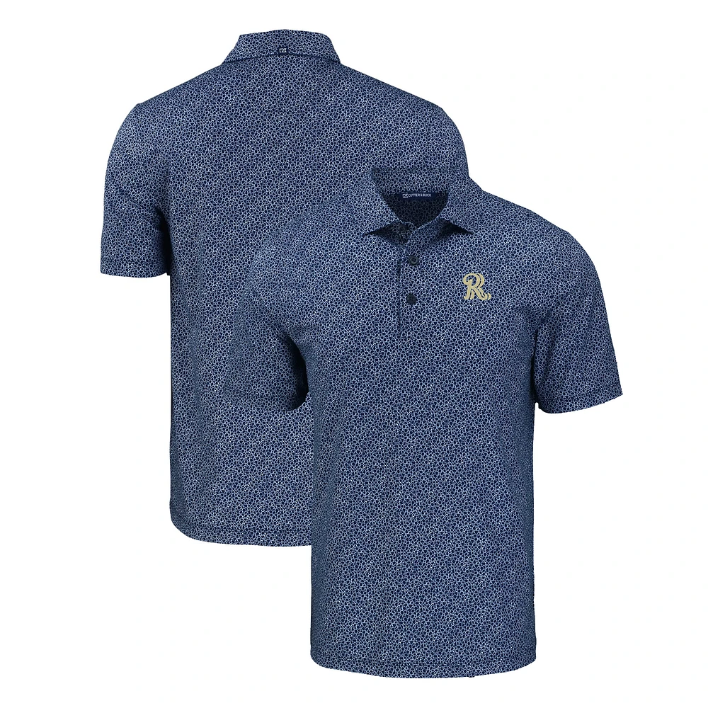 Men's Cutter & Buck Navy Frisco RoughRiders Pike Eco Pebble Print Stretch Recycled Polo
