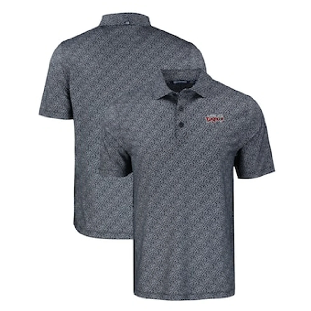 Men's Cutter & Buck Black Lansing Lugnuts Pike Eco Pebble Print Stretch Recycled Polo