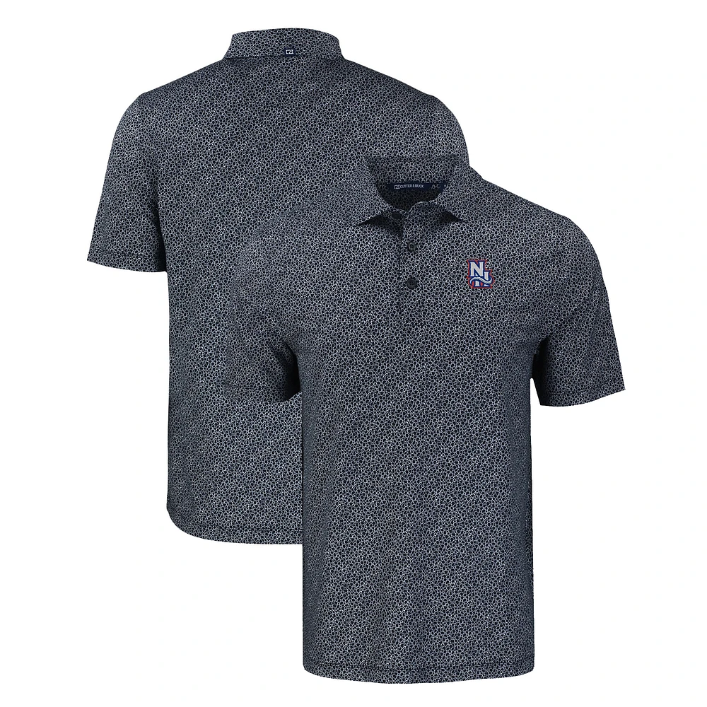 Men's Cutter & Buck Black New Hampshire Fisher Cats Pike Eco Pebble Print Stretch Recycled Polo