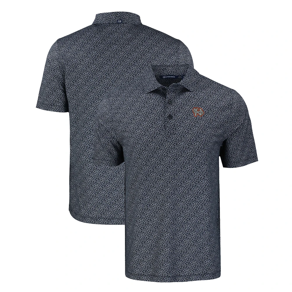 Men's Cutter & Buck Black Norfolk Tides Pike Eco Pebble Print Stretch Recycled Polo
