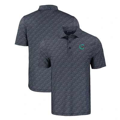 Men's Cutter & Buck Black Charlotte Knights Pike Eco Pebble Print Stretch Recycled Polo