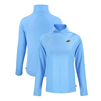 Women's Cutter & Buck Powder Blue Akron RubberDucks Coastline Epic Comfort Eco Recycled Funnel Neck Raglan Pullover Top