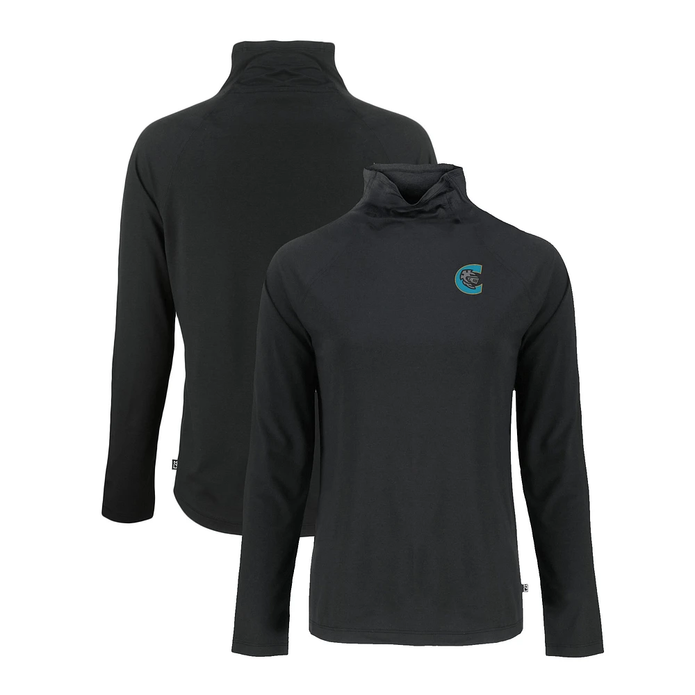 Women's Cutter & Buck Black Charlotte Knights Coastline Epic Comfort Eco Recycled Funnel Neck Raglan Pullover Top