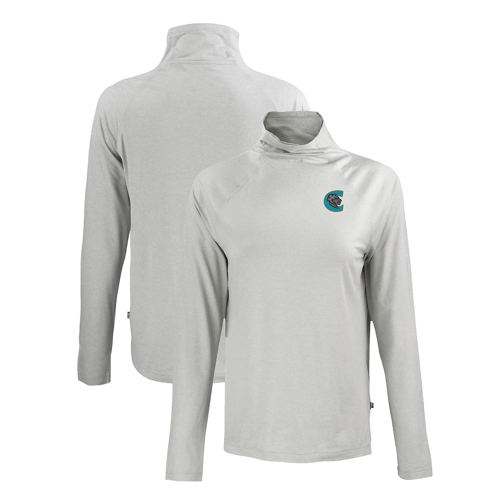 Women's Cutter & Buck Gray Charlotte Knights Coastline Epic Comfort Eco Recycled Funnel Neck Raglan Pullover Top
