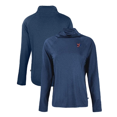 Women's Cutter & Buck Navy Jacksonville Jumbo Shrimp Coastline Epic Comfort Eco Recycled Funnel Neck Raglan Pullover Top