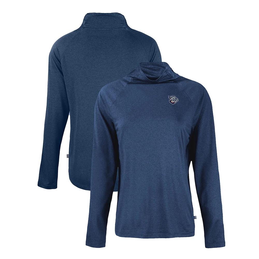 Women's Cutter & Buck Navy Lehigh Valley IronPigs Coastline Epic Comfort Eco Recycled Funnel Neck Raglan Pullover Top