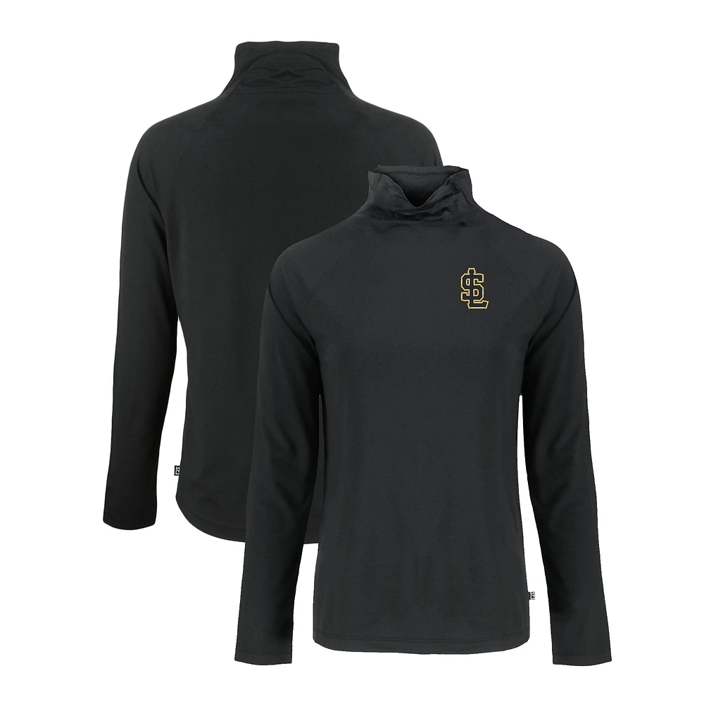 Women's Cutter & Buck Black Salt Lake Bees Coastline Epic Comfort Eco Recycled Funnel Neck Raglan Pullover Top