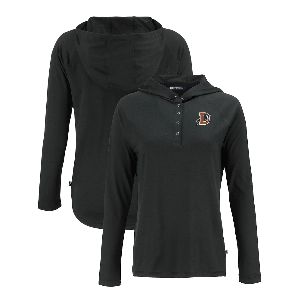 Women's Cutter & Buck Black Durham Bulls Coastline Epic Comfort Eco Recycled Long Sleeve Hoodie T-Shirt