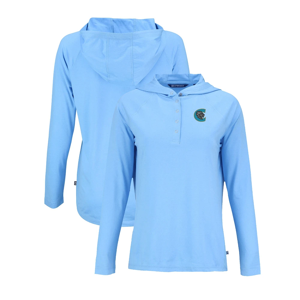 Women's Cutter & Buck Powder Blue Charlotte Knights Coastline Epic Comfort Eco Recycled Long Sleeve Hoodie T-Shirt